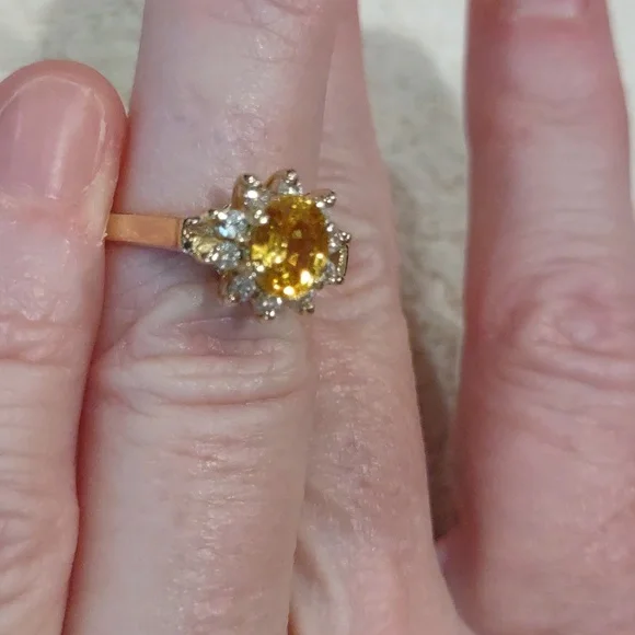 Yellow Sapphire, Natural Diamond Ring Set In 14kt Yellow Gold - Picture 3 of 11